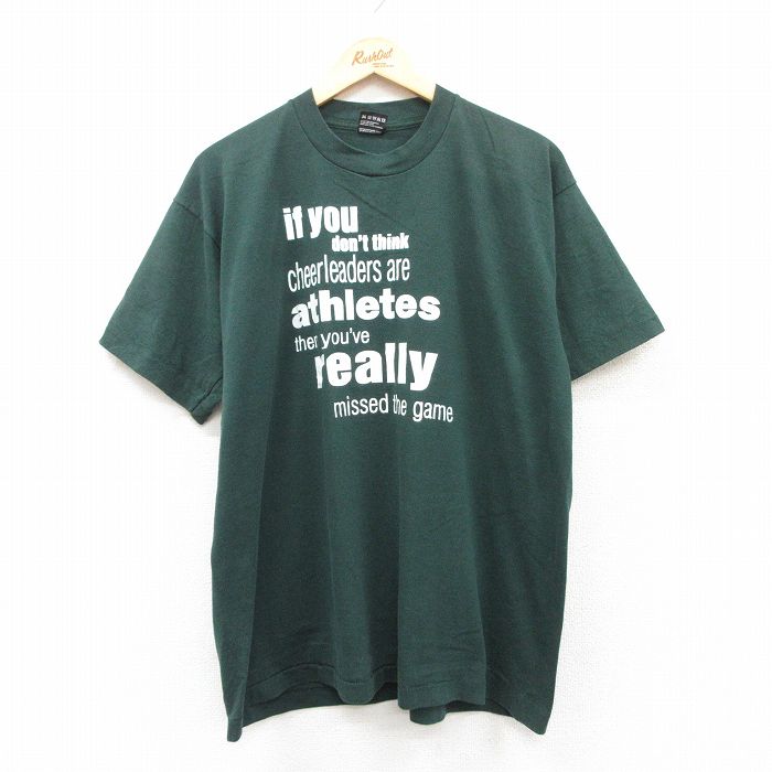 XL★古着 フルーツオブザルーム 半袖 ビンテージ Tシャツ メンズ 90年代 90s メッセージ クルーネック USA製 緑 グリーン 25may17 中古