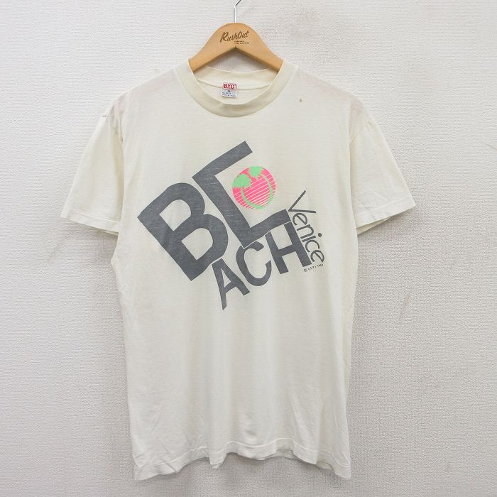 L★古着 半袖 ビンテージ Tシャツ メンズ 80年代 80s ビーチ Venice コットン クルーネック 白 ホワイト 25may17 中古
