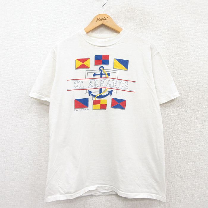 L★古着 ヘインズ Hanes 半袖 ビンテージ Tシャツ メンズ 90年代 90s セントアーマンズ イカリ コットン クルーネック USA製 白 ホワイト 25may17 中古