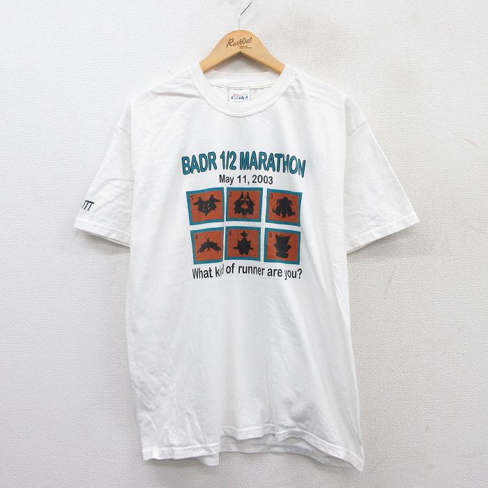 L★古着 ヘインズ Hanes 半袖 ビンテージ Tシャツ メンズ 00年代 00s BADR マラソン コットン クルーネック 白 ホワイト 25may17 中古