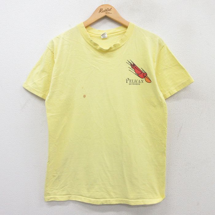M★古着 ヘインズ Hanes 半袖 ビンテージ Tシャツ メンズ 70年代 70s ペリカン コットン クルーネック USA製 黄 イエロー 25may19 中古