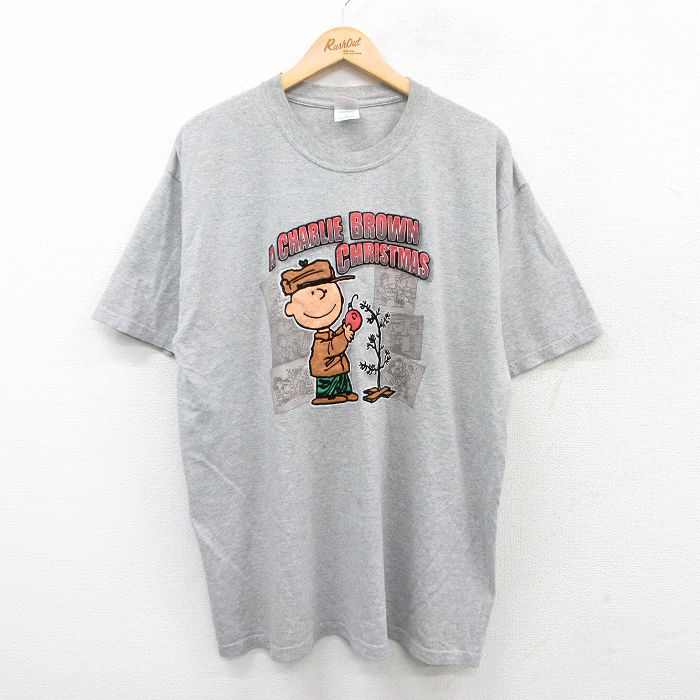 XL★古着 半袖 ビンテージ Tシャツ メンズ 00年代 00s ピーナッツ スヌーピー SNOOPY チャーリーブラウン コットン クルーネック グレー 霜降り 【spe】 25may19 中古