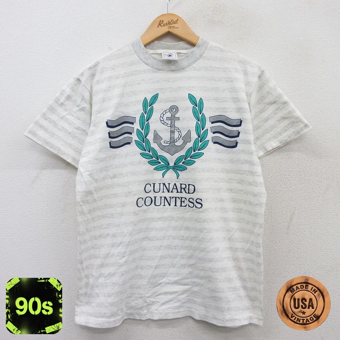 【50%OFF】90s 半袖Tシャツ イカリ ホワイトボーダー M | 古着