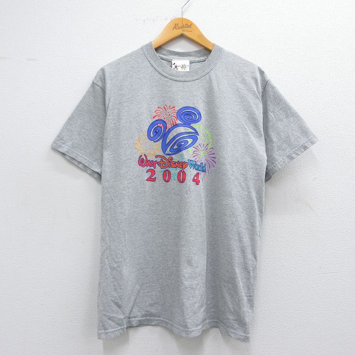 L★古着 半袖 ビンテージ Tシャツ メンズ 00年代 00s ディズニー DISNEY クルーネック グレー 霜降り 25may19 中古