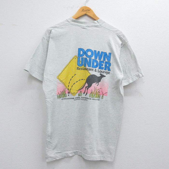 L★古着 フルーツオブザルーム 半袖 ビンテージ Tシャツ メンズ 90年代 90s カンガルー クルーネック USA製 薄グレー 霜降り 25may19 中古