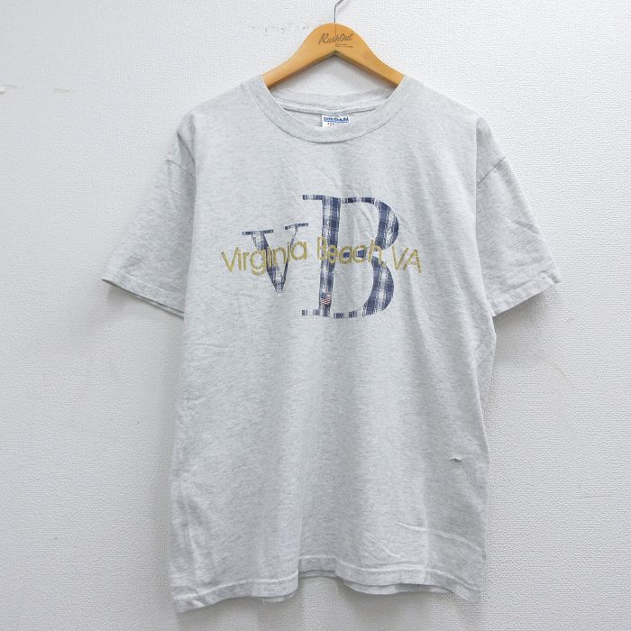 L★古着 半袖 ビンテージ Tシャツ メンズ 00年代 00s バージニアビーチ クルーネック 薄グレー 霜降り 25may19 中古