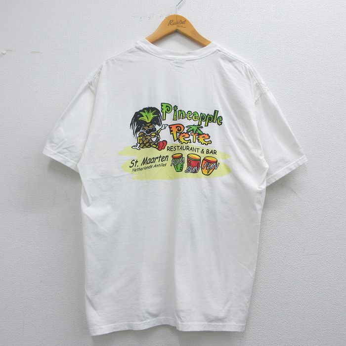 XL★古着 半袖 ビンテージ Tシャツ メンズ 00年代 00s パイナップル コットン クルーネック 白 ホワイト 25may19 中古