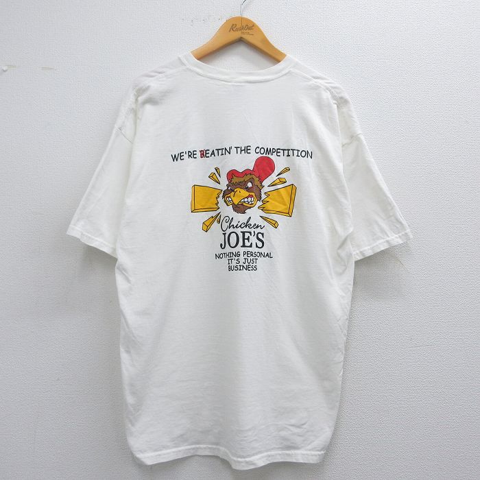 XL★古着 半袖 ビンテージ Tシャツ メンズ 00年代 00s 鳥 チキン 大きいサイズ コットン クルーネック 白 ホワイト 25may19 中古