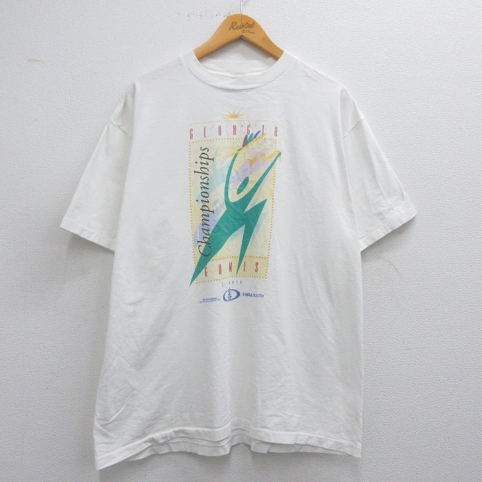 XL★古着 オニータ ONEITA 半袖 ビンテージ Tシャツ メンズ 90年代 90s チャンピオンシップ コットン クルーネック 白 ホワイト 25may19 中古