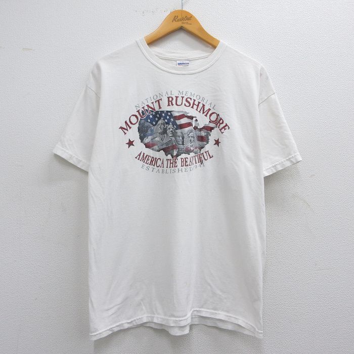 L★古着 半袖 ビンテージ Tシャツ メンズ 00年代 00s ラシュモア山 コットン クルーネック 白 ホワイト 25may19 中古
