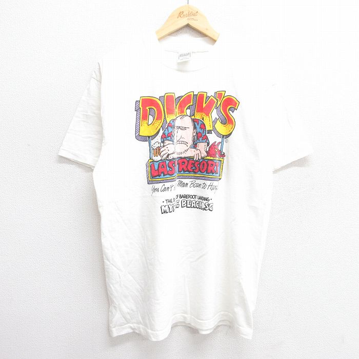 【50%OFF】L★古着 半袖 ビンテージ Tシャツ メンズ 90年代 90s DICKS 男性 コットン クルーネック 白 ホワイト 25may19 中古