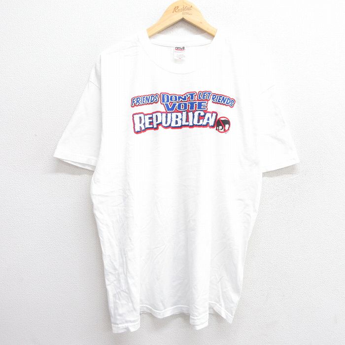 【50%OFF】XL★古着 半袖 ビンテージ Tシャツ メンズ 00年代 00s REPUBLICIAN 大きいサイズ コットン クルーネック 白 ホワイト 25may19 中古