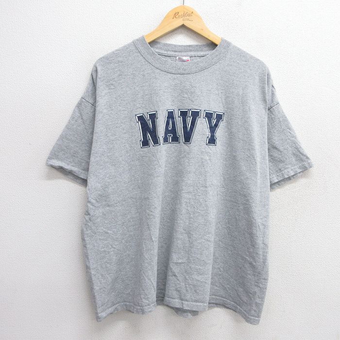 XL★古着 半袖 ビンテージ Tシャツ メンズ 00年代 00s ミリタリー ネイビー NAVY 大きいサイズ クルーネック グレー 霜降り 【spe】 25may19 中古