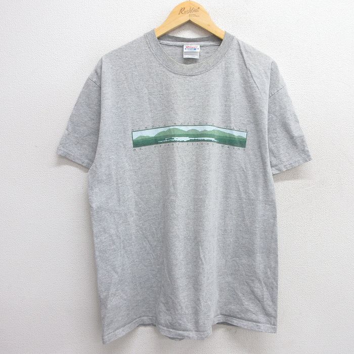 L★古着 ヘインズ Hanes 半袖 ビンテージ Tシャツ メンズ 00年代 00s アーカディアナショナルパーク クルーネック グレー 霜降り 25may19 中古