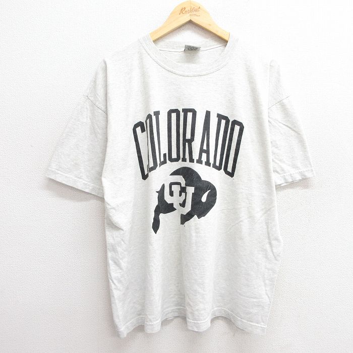XL★古着 半袖 ビンテージ Tシャツ メンズ 90年代 90s コロラド 大きいサイズ コットン クルーネック 薄グレー 霜降り 25may19 中古