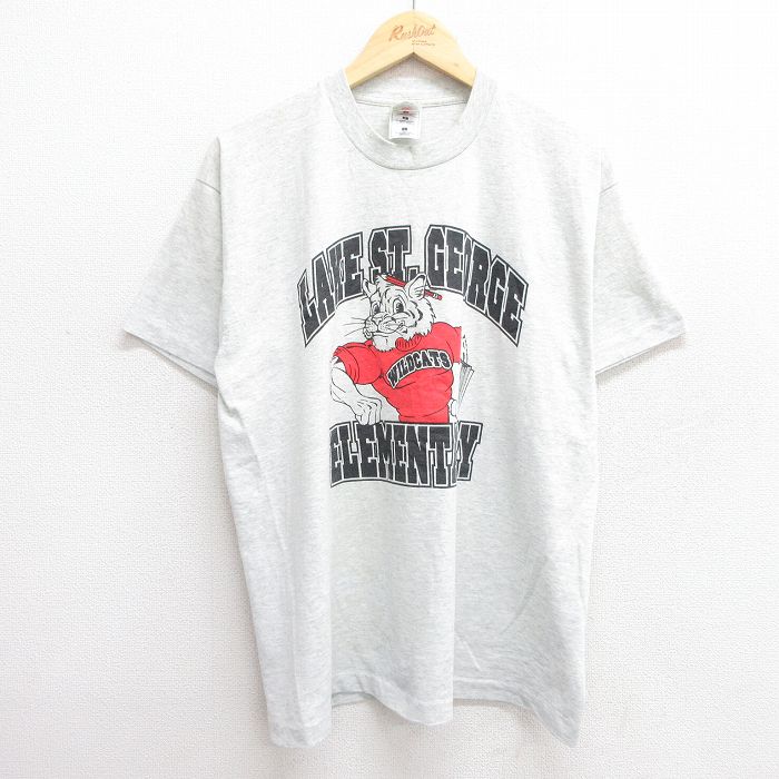 L★古着 フルーツオブザルーム 半袖 ビンテージ Tシャツ メンズ 90年代 90s ワイルドキャッツ セントジョージ クルーネック USA製 薄グレー 霜降り 25may19 中古