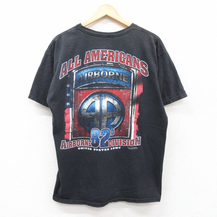 XL★古着 半袖 ビンテージ Tシャツ メンズ 00年代 00s ミリタリー パラシュート部隊 コットン クルーネック 黒 ブラック 25may19 中古