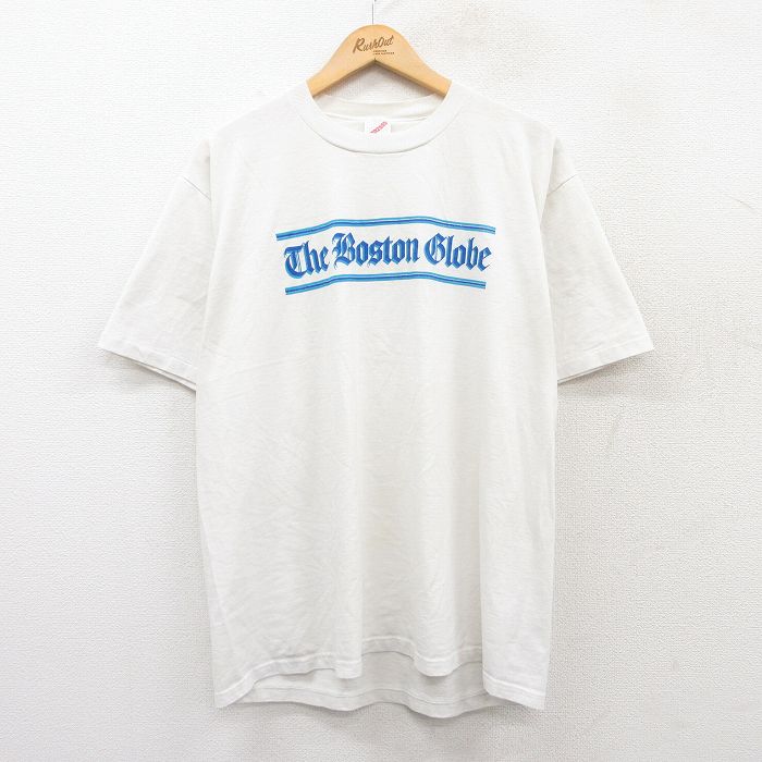 【50%OFF】XL★古着 ジャージーズ 半袖 ビンテージ Tシャツ メンズ 90年代 90s ボストン グローブ クルーネック USA製 白 ホワイト 25may19 中古