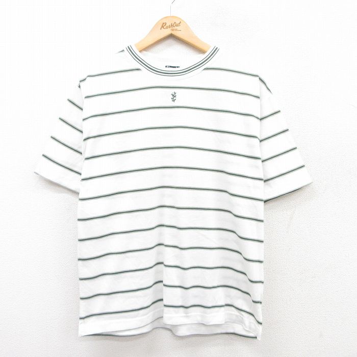 L★古着 半袖 ビンテージ Tシャツ メンズ 90年代 90s 花 クルーネック 白他 ホワイト ボーダー 25may19 中古