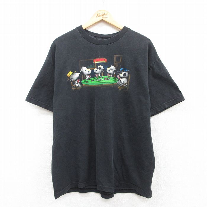XL★古着 半袖 ビンテージ Tシャツ メンズ 00年代 00s ピーナッツ スヌーピー SNOOPY オラフ コットン クルーネック 黒 ブラック 25may19 中古
