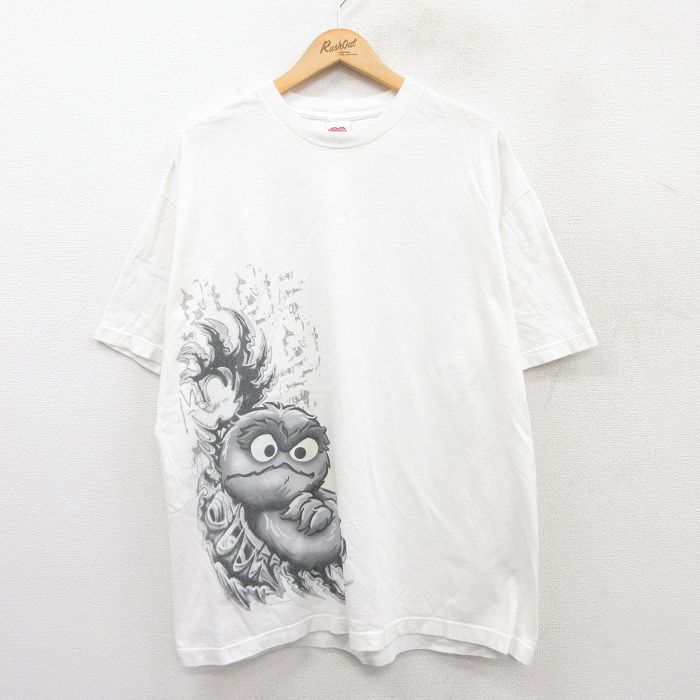 XL★古着 半袖 ビンテージ Tシャツ メンズ 00年代 00s セサミストリート オスカー コットン クルーネック 白 ホワイト 25may19 中古