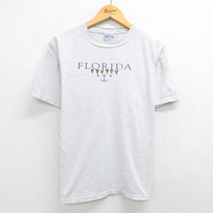 XL★古着 TULTEX 半袖 ビンテージ Tシャツ メンズ 90年代 90s フロリダ クルーネック 薄グレー 霜降り 25may19 中古
