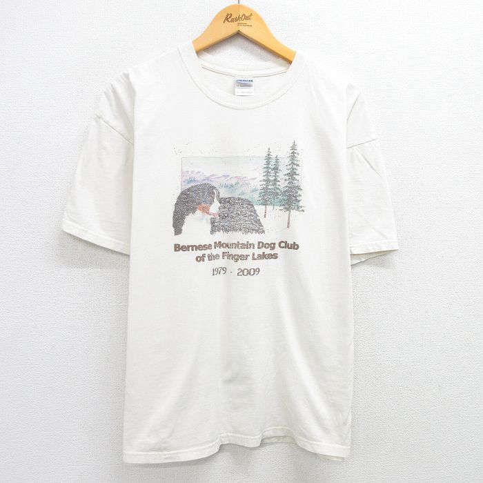 XL★古着 半袖 ビンテージ Tシャツ メンズ 00年代 00s 犬 大きいサイズ コットン クルーネック 生成り 25may19 中古