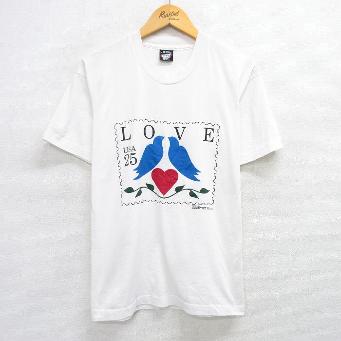 【50%OFF】M★古着 スクリーンスターズ 半袖 ビンテージ Tシャツ メンズ 80年代 80s 鳥 LOVE クルーネック USA製 白 ホワイト 25may19 中古