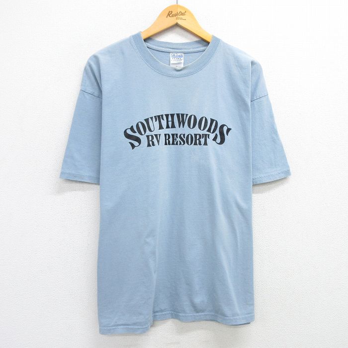XL★古着 半袖 ビンテージ Tシャツ メンズ 00年代 00s サウスウッズ 大きいサイズ コットン クルーネック 薄紺 ネイビー 25may19 中古