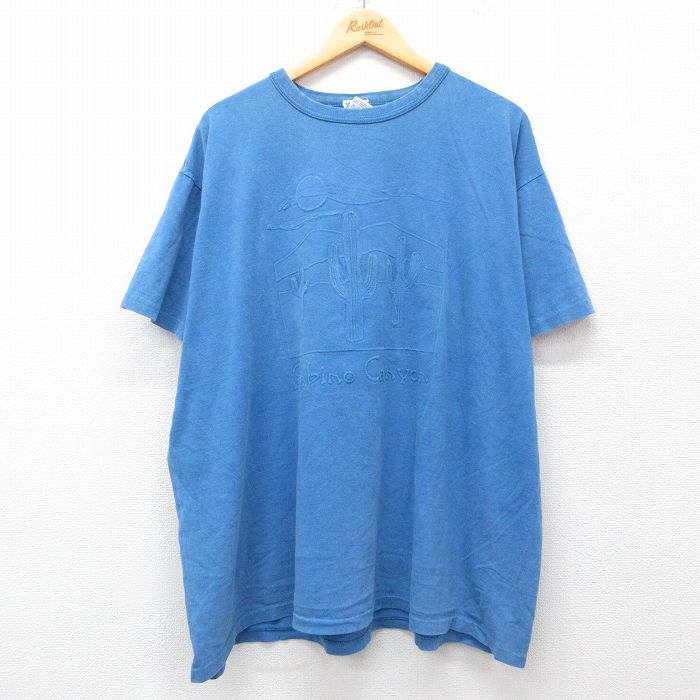 XL★古着 半袖 ビンテージ Tシャツ メンズ 90年代 90s サボテン 大きいサイズ コットン クルーネック USA製 青 ブルー 25may19 中古