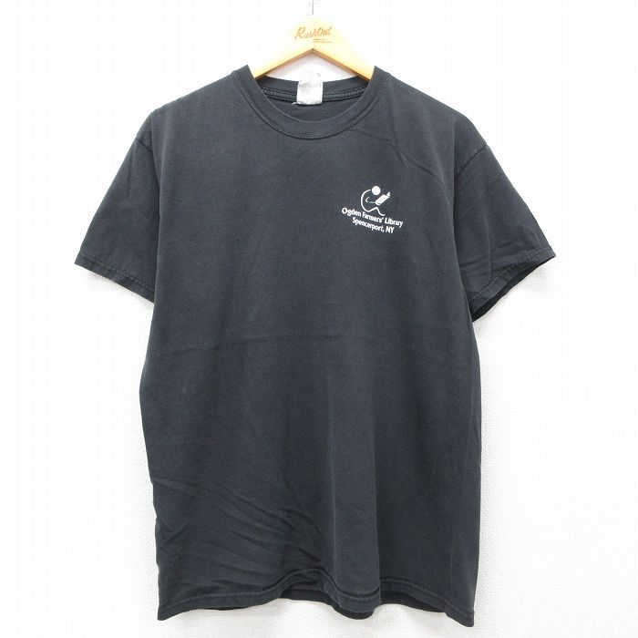 L★古着 ヘインズ Hanes 半袖 ビンテージ Tシャツ メンズ 00年代 00s Ogden Farmers Library コットン クルーネック 黒 ブラック 25may19 中古
