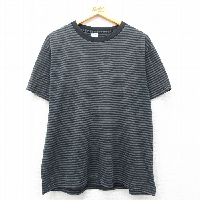 XL★古着 フルーツオブザルーム 半袖 ビンテージ Tシャツ メンズ 00年代 00s 無地 クルーネック 黒他 ブラック ボーダー 25may19 中古