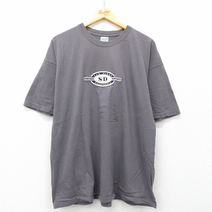 XL★古着 半袖 ビンテージ Tシャツ メンズ 00年代 00s サンディエゴ 刺繍 大きいサイズ コットン クルーネック グレー 25may19 中古
