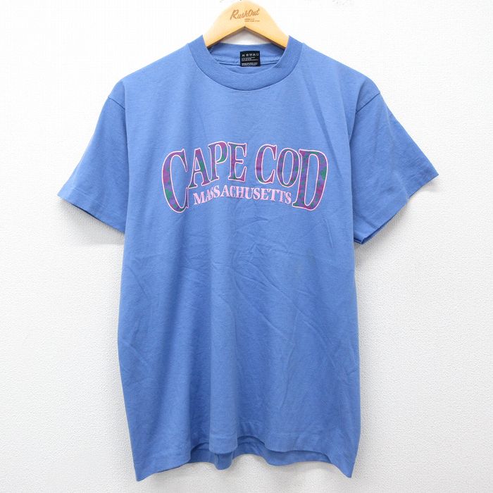 【50%OFF】L★古着 フルーツオブザルーム 半袖 ビンテージ Tシャツ メンズ 90年代 90s ケープコッド クルーネック USA製 青紫 25may19 中古