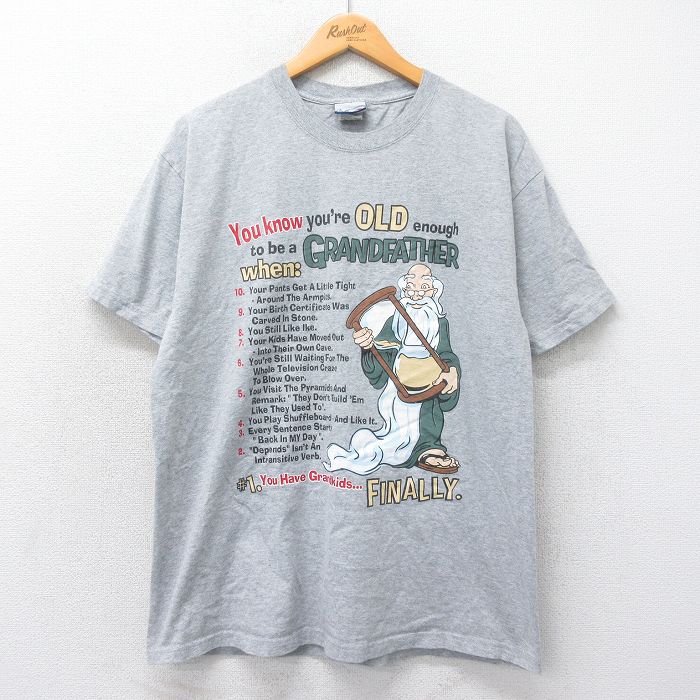 【50%OFF】L★古着 半袖 ビンテージ Tシャツ メンズ 00年代 00s GRAND FATHRT クルーネック グレー 霜降り 25may20 中古