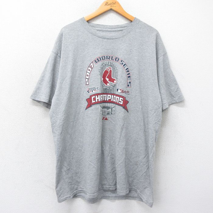 【50%OFF】XL★古着 マジェスティック 半袖 ビンテージ Tシャツ メンズ 00年代 00s MLB ボストンレッドソックス 大きいサイズ ロング丈 クルーネック グレー 霜降り メジャーリーグ ベースボール 野球 25may20 中古