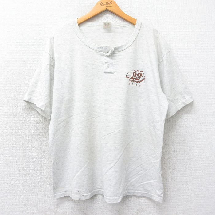 【50%OFF】XL★古着 半袖 ビンテージ Tシャツ メンズ 90年代 90s BLUEGRASS GAS ヘンリーネック USA製 薄グレー 霜降り 25may20 中古