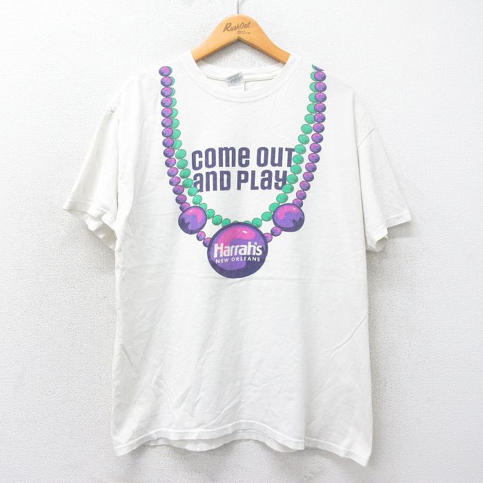 L★古着 半袖 ビンテージ Tシャツ メンズ 00年代 00s Harrashs ニューオーリンズ コットン クルーネック 白 ホワイト 25may20 中古