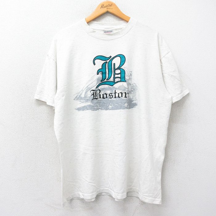 XL★古着 オニータ 半袖 ビンテージ Tシャツ メンズ 90年代 90s ボストン 大きいサイズ コットン クルーネック USA製 白 ホワイト 霜降り 25may20 中古