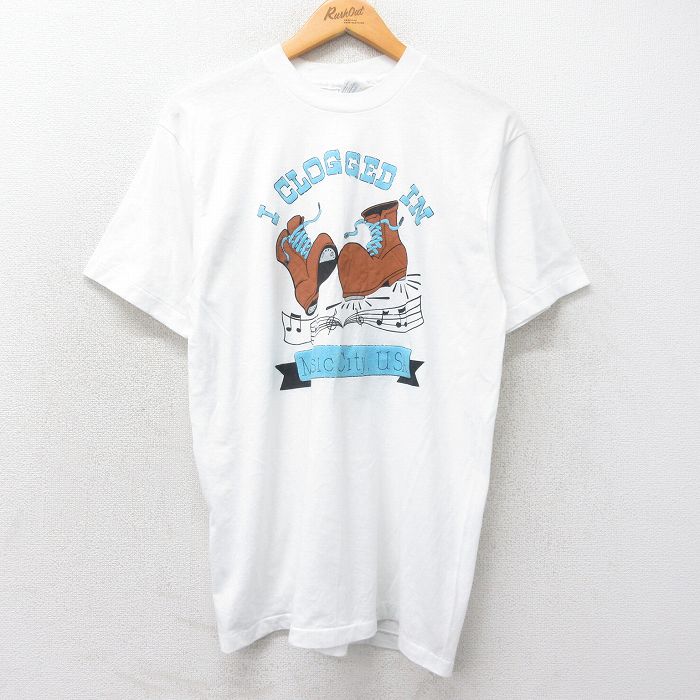 M★古着 ヘインズ Hanes 半袖 ビンテージ Tシャツ メンズ 80年代 80s ブーツ Music City クルーネック USA製 白 ホワイト 25may20 中古