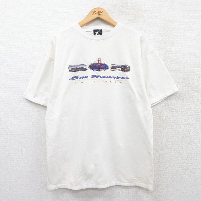 XL★古着 フルーツオブザルーム 半袖 ビンテージ Tシャツ メンズ 90年代 90s サンフランシスコ コットン クルーネック USA製 白 ホワイト 25may20 中古