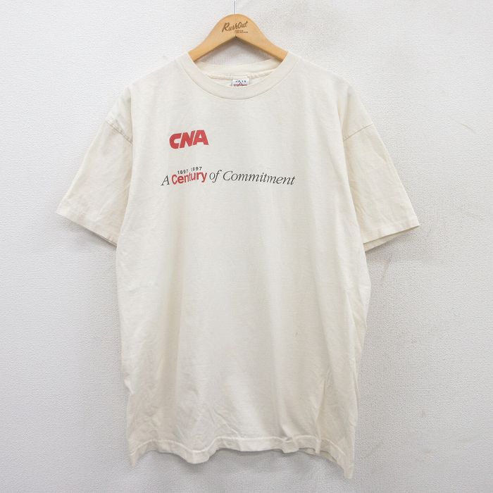 XL★古着 半袖 ビンテージ Tシャツ メンズ 90年代 90s CNA Century 大きいサイズ コットン クルーネック 生成り 25may20 中古