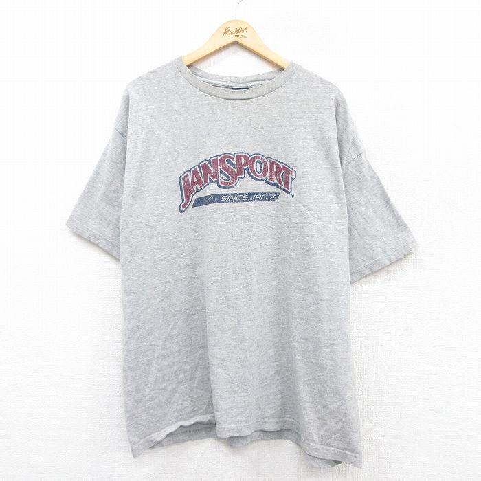 【50%OFF】XL★古着 ジャンスポーツ 半袖 ビンテージ Tシャツ メンズ 90年代 90s ビッグロゴ 大きいサイズ クルーネック グレー　霜降り 【spe】 25may20 中古