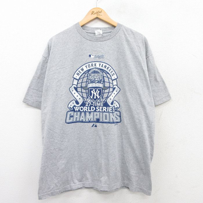 XL★古着 半袖 ビンテージ Tシャツ メンズ 00年代 00s MLB ニューヨークヤンキース クルーネック グレー 霜降り メジャーリーグ ベースボール 野球 25may20 中古