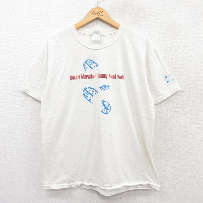 L★古着 半袖 ビンテージ Tシャツ メンズ 00年代 00s 足跡 マラソン 企業広告 コットン クルーネック 白 ホワイト 25may20 中古