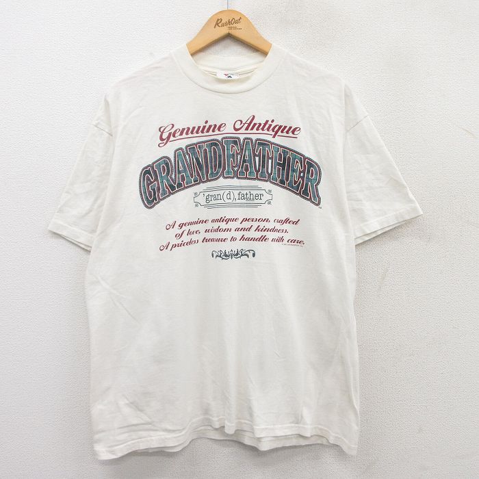 XL★古着 ジャージーズ 半袖 ビンテージ Tシャツ メンズ 90年代 90s グランドファザー アンティーク クルーネック 白 ホワイト 25may20 中古