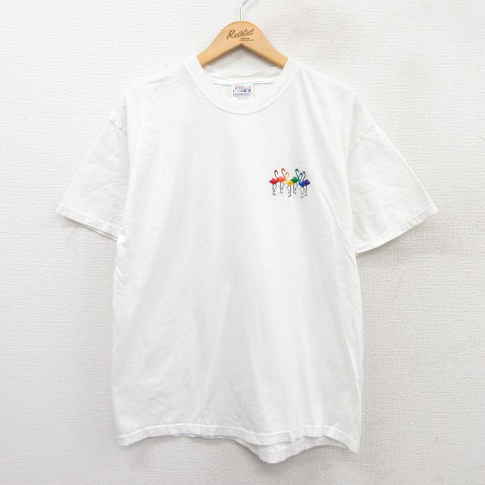 L★古着 ヘインズ Hanes 半袖 ビンテージ Tシャツ メンズ 00年代 00s フラミンゴ コットン クルーネック 白 ホワイト 25may20 中古