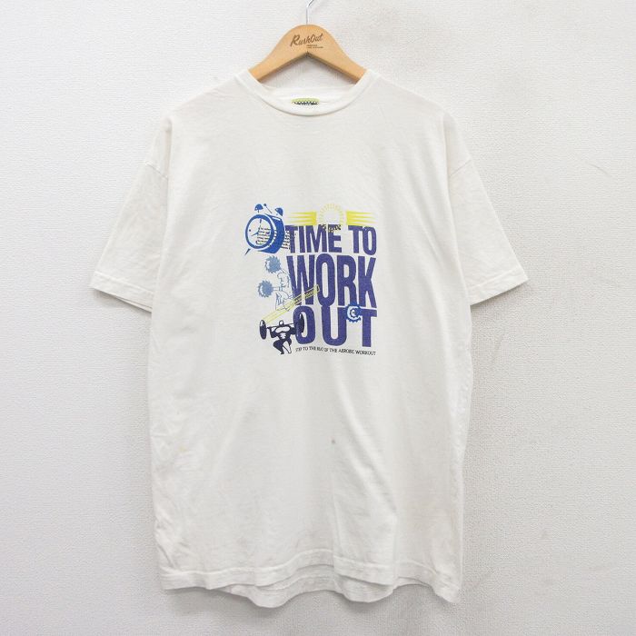 XL★古着 半袖 ビンテージ Tシャツ メンズ 90年代 90s チアリーダー 時計 コットン クルーネック 白 ホワイト 25may20 中古