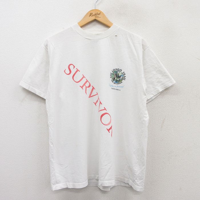 L★古着 半袖 ビンテージ Tシャツ メンズ 00年代 00s チンパンジー サバイバー クルーネック 白 ホワイト 25may20 中古