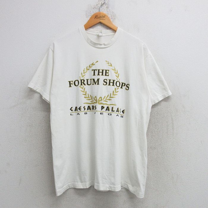L★古着 半袖 ビンテージ Tシャツ メンズ 90年代 90s FORUM SHOPS コットン クルーネック USA製 白 ホワイト 25may21 中古